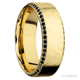8 mm wide/High Bevel/14K Yellow Gold band with a Bevel Eternity arrangement of 01 carat Round Black Diamond stones in a Bead setting